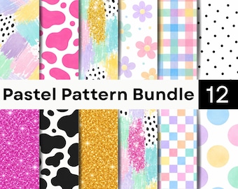 Pastel Pattern Bundle | Floral Abstract Seamless Background | Glitter Polka Digital Paper