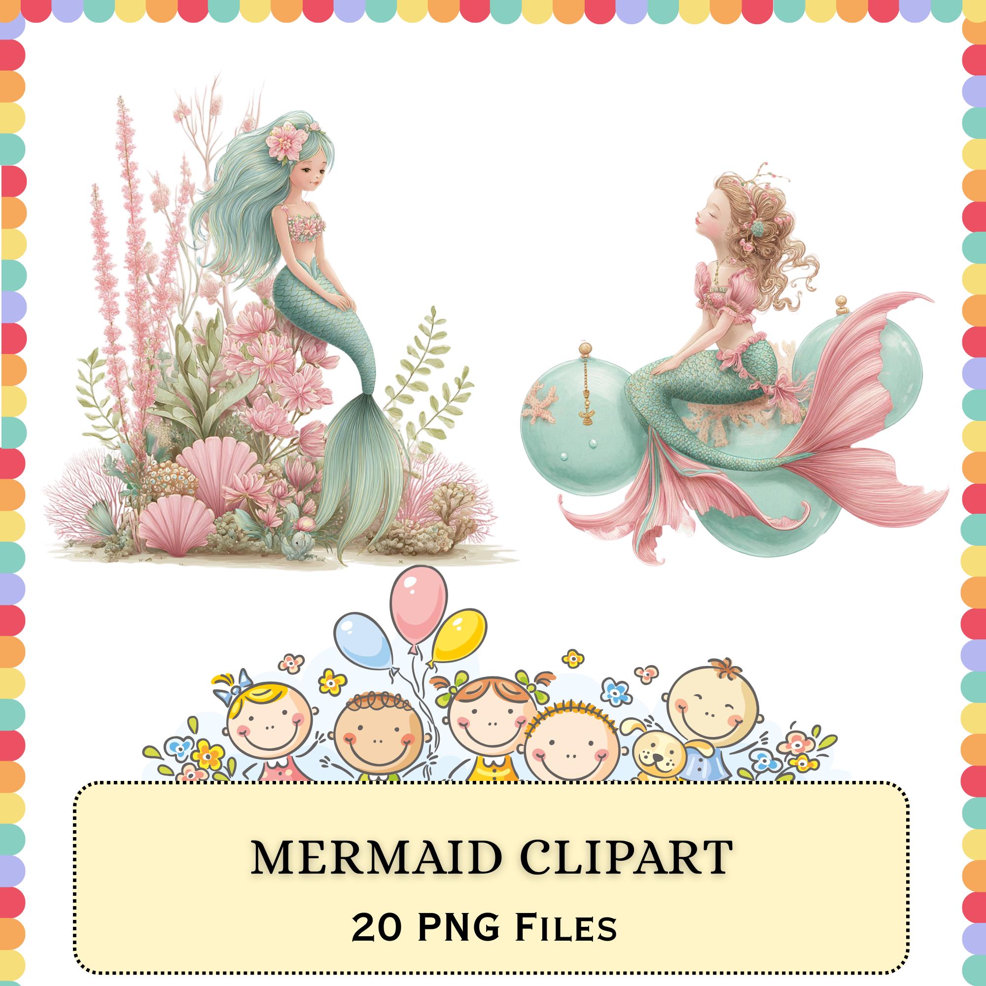Mermaid Clipart Bundle | Pastel Ocean Princess Illustration PNG Pack ...