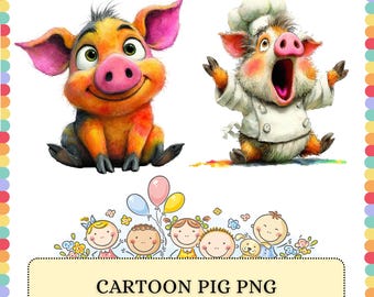 Pig PNG Bundle | Cartoon Farm Animal Characters | Sublimation Clipart Graphics Design Pack