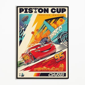 Póster de Cars / Póster de películas de dibujos animados / Pósters de animación / Pósters de películas / Decoración infantil / Rayo McQueen / Decoración del hogar / Copa Pistón