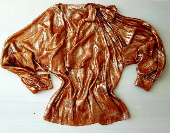 Nina Ricci Vintage 1980s silk blouse orange gold l