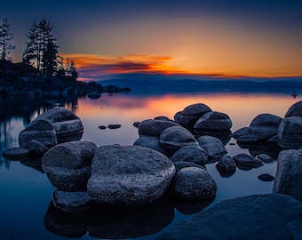 Impresión fotográfica del atardecer en el lago Tahoe, arte mural del parque estatal Sand Harbor