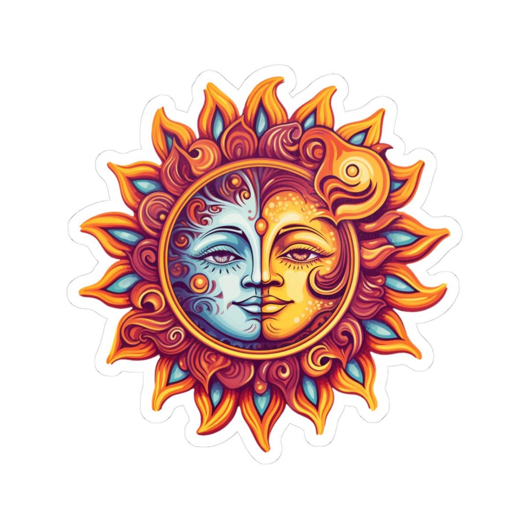 Colorflow | Sun and Moon Face Vinyl Sticker | Waterproof Celestial Art ...