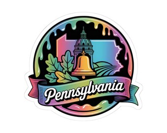 Adesivo in vinile ColorFlow / Pennsylvania Liberty Bell Skyline / Decalcomania artistica da viaggio Keystone State Landmark