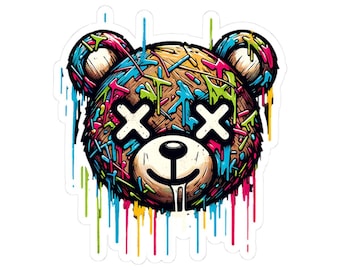 Adesivo in vinile con orso graffiti: street art urbana impermeabile