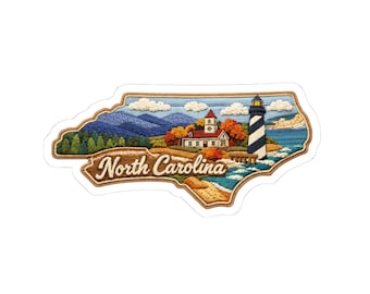 North Carolina Blue Ridge Coast Vinyl Sticker | Mountains, Lighthouse, Historic Towns