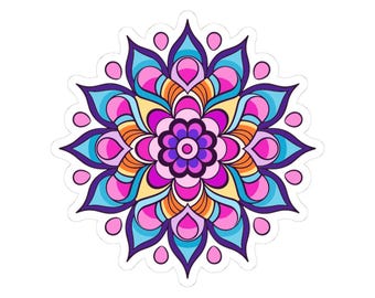ColorFlow / Adesivo Mandala con fiore di loto vibrante / Adesivo in vinile arcobaleno boho / Arte floreale sacra