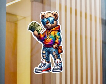 Adesivo in vinile Money Bear / Decalcomania Urban Art impermeabile (lucida, opaca, olografica)