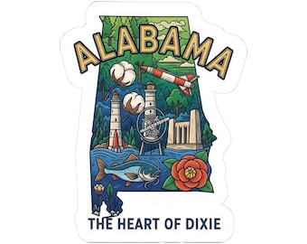 Adesivo/decalcomania in vinile impermeabile con il logo dello Stato dell'Alabama per laptop e bottiglie d'acqua.