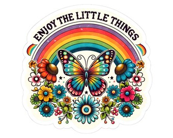 ColorFlow | Enjoy the Little Things Rainbow Butterfly Boho Floral Inspirational Art Vinyl Sticker