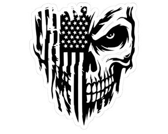Adesivo con teschio e bandiera americana / Decalcomania patriottica impermeabile in vinile