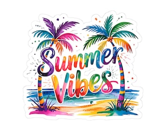 Summer Vibes Sticker | Rainbow Beach Palm Tree Vinyl Decal