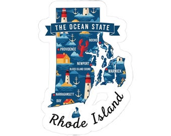 Rhode Island Sticker Pack | Ocean State Lighthouses, Lobster Art (Waterproof Vinyl)