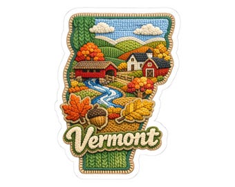 Vermont Autumn Covered Bridge Sticker | New England Fall Foliage Art