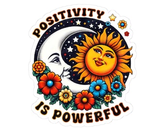 ColorFlow | Positivity Is Powerful Sun Moon Celestial Floral Vintage Art Vinyl Sticker