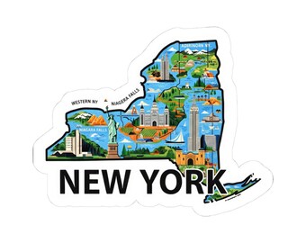 Adesivo/decalcomania in vinile impermeabile con la mappa dello Stato di New York, prodotto negli Stati Uniti.