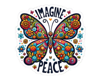 ColorFlow / Imagine Peace Adesivo in vinile con farfalla colorata, floreale, retrò e boho