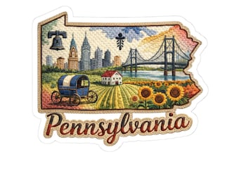 Adesivo in vinile ColorFlow / Pennsylvania Keystone Legacy / Skyline della città con ponti storici e campi rurali