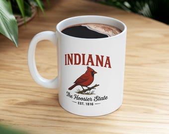 ColorFlow | Indiana The Hoosier State Mug | Cardinal Bird Coffee Cup | 15oz Ceramic Midwest Gift