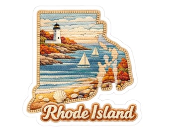 Rhode Island Coastal Sticker | Lighthouse, Sailboats, Cliffs Art