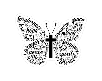Adesivo con scritta "Butterfly Cross" / Fede cristiana, speranza, amore
