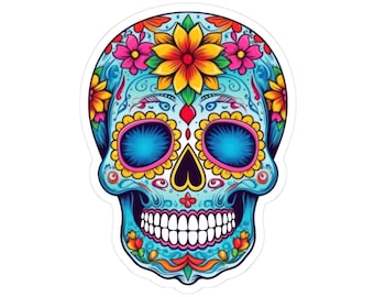 Adesivo in vinile con teschio di zucchero floreale: vibrante decalcomania Dia de los Muertos