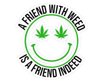 ColorFlow / Divertente adesivo con faccina sorridente a tema cannabis, impermeabile, in vinile, con occhi di cannabis, per laptop, borraccia o come idea regalo 420.