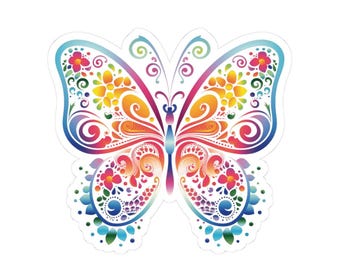 Adesivo farfalla arcobaleno ColorFlow Groovy / Arte floreale psichedelica con ali / Adesivo in vinile vibrante