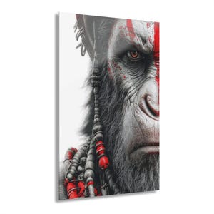 Tribal Monkey Warrior Metal Art Print | Dark Primal Animal Artwork | Glossy Finish Wall Decor
