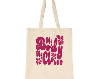 Bolso de mano "Mi cuerpo, mi elección", bolso de yute, bolso con mensaje feminista, estampados feministas