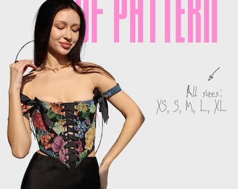 Corset top sewing pattern, Digital download overbust corset, pattern pdf, plus size beginner pattern, cosplay corset dress pattern