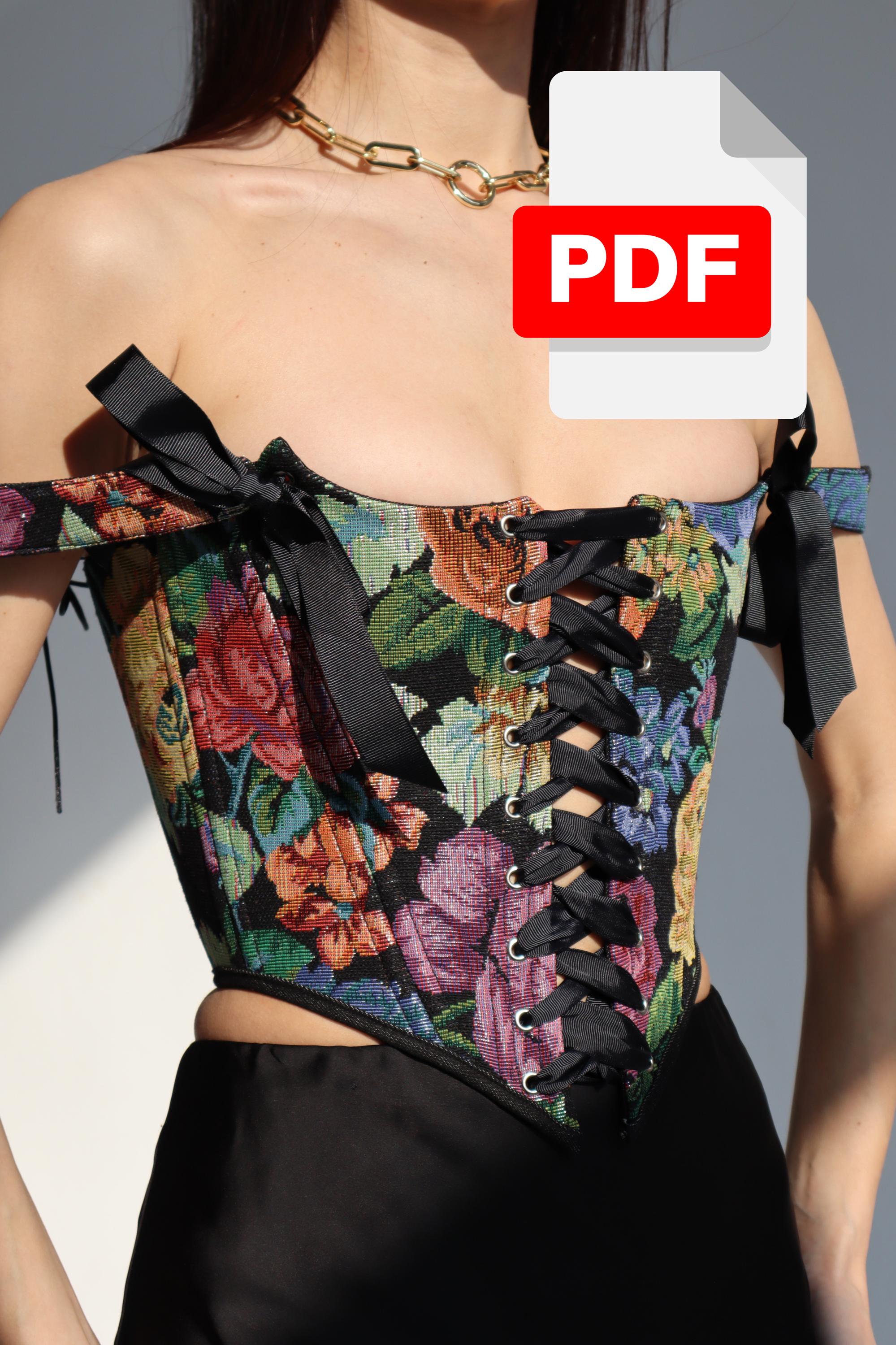Digital download corset top sewing pattern,  overbust corset pattern pdf, plus size beginner pattern, cosplay corset dress pattern