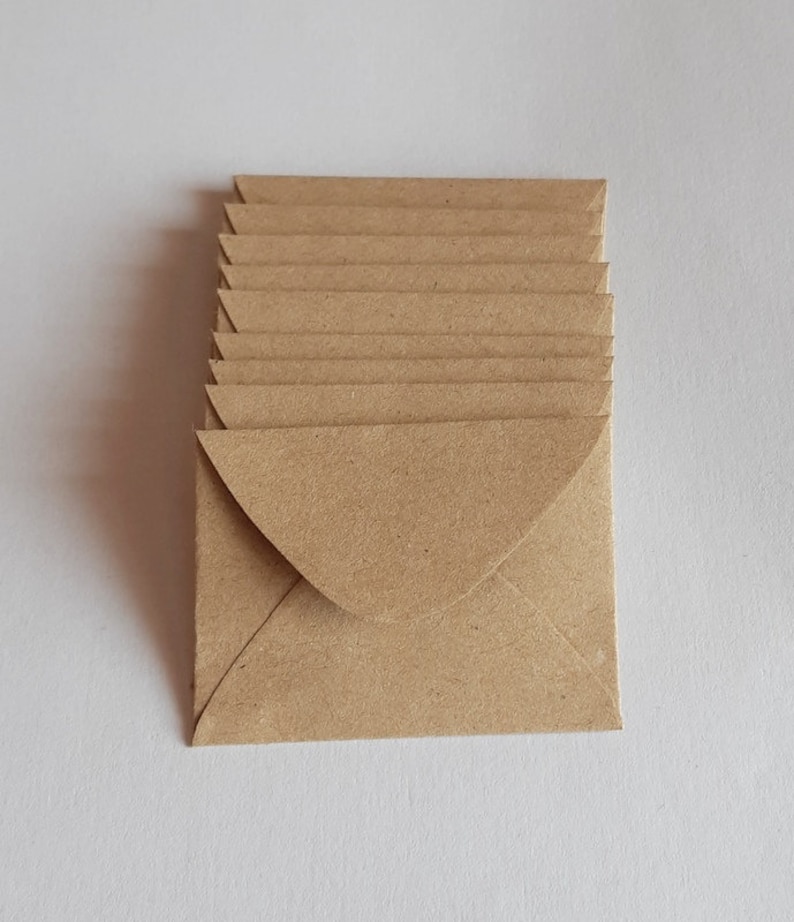 50 Tiny Brown Envelopes Brown Kraft Envelopes Recycled Mini Envelopes Tiny Envelopes 1.5 x 2 image 1