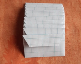 10 Mini Graph Paper Envelopes - Recycled Envelopes - Recycled Grid Paper Envelopes - Tiny Envelopes - 7.1cm x 4.3cm