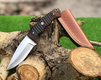 Bowie-jachtmes handgemaakt roestvrijstalen mes natuur handvat materiaal met leren schede