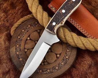 Hunting knife handmade J2 stainless steel blade natural handle material gift for everyone