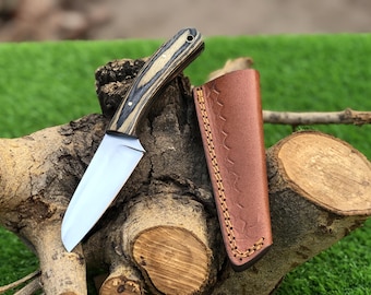 Custom handmade Carbon Steel hunting knife color wood handle Christmas gifts with sheath