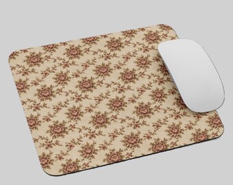Alfombrilla de ratón rosa empolvado / Alfombrilla de escritorio floral vintage / Decoración de oficina clásica