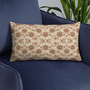 Dusty Rose Tapestry Lumbar Pillow | Heritage Floral Accent Cushion 12x20