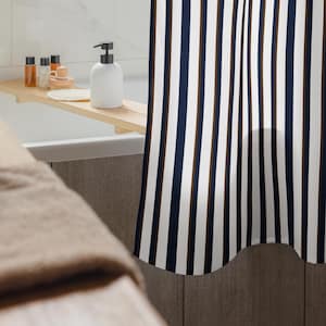 Striped Shower Curtain | White, Brown, Navy
