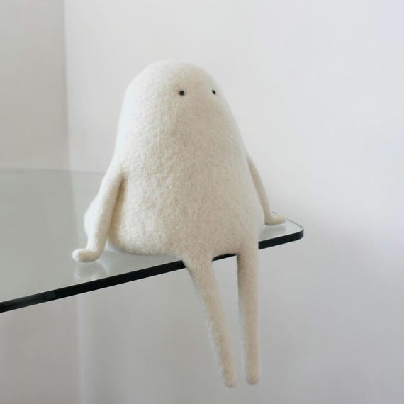 Felt Art, Needle Felted Sculpture: Funny Desk Buddy, Quirky Home Decor, Shelf Sitter with dangling legs