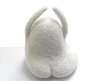 Needle Felted Desk Buddy: Stretching Figurine, Handmade Wool sculpture, Shelf Sitter