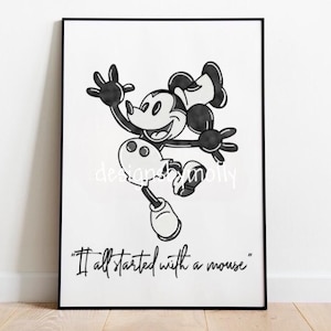 Topolino - Download digitale disegnato a mano - Clipart di Steamboat Willie - Tutto è iniziato con un topo