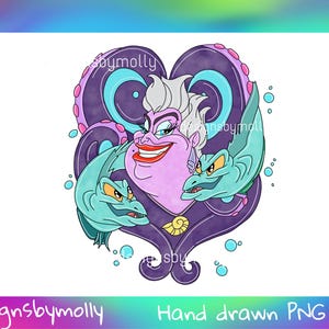 Ursula Villain Wall Art - Ursula Hand Drawn Digital Download - The Little Mermaid Clipart - Ursula Villain PNG