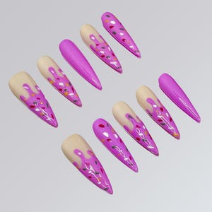 Pink Drip Press on Nails,Candy Nails,Cute Nails,Pink Nails,Kawaii Nails,Summer Nails,Gift for Her,Nails Art,Handmade Nails,Y2K Nails