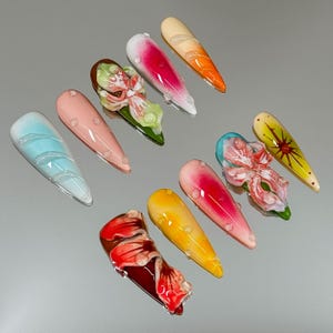 Tropical Flower Press on Nails,3D Flower Nails,Colorful Floral Nails,Summer Nails,Kawaii Nails,Gift for Her,Fake Nails,Handmade Nails,Gifts