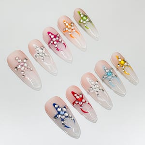 3D Rhinestone Star Press on Nails,Colorful Nails,Beach Nails,3D Nails,Summer Nails,Party Nails,Bling Nails,Handmade Nails,Gift for Her,Nails