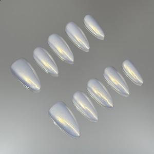 Milky Pearl Aurora Press on Nails,White Basic Nail,White Almond Nails,Wedding Nail,Summer Nails,Gift for Her,Nails Art,Chrome Press Ons,Gift