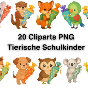 Animales con cono escolar clipart / cono escolar digital / decoración de cono escolar / regreso a clases / inicio de clases / inscripción escolar / cliparts para maestros y padres