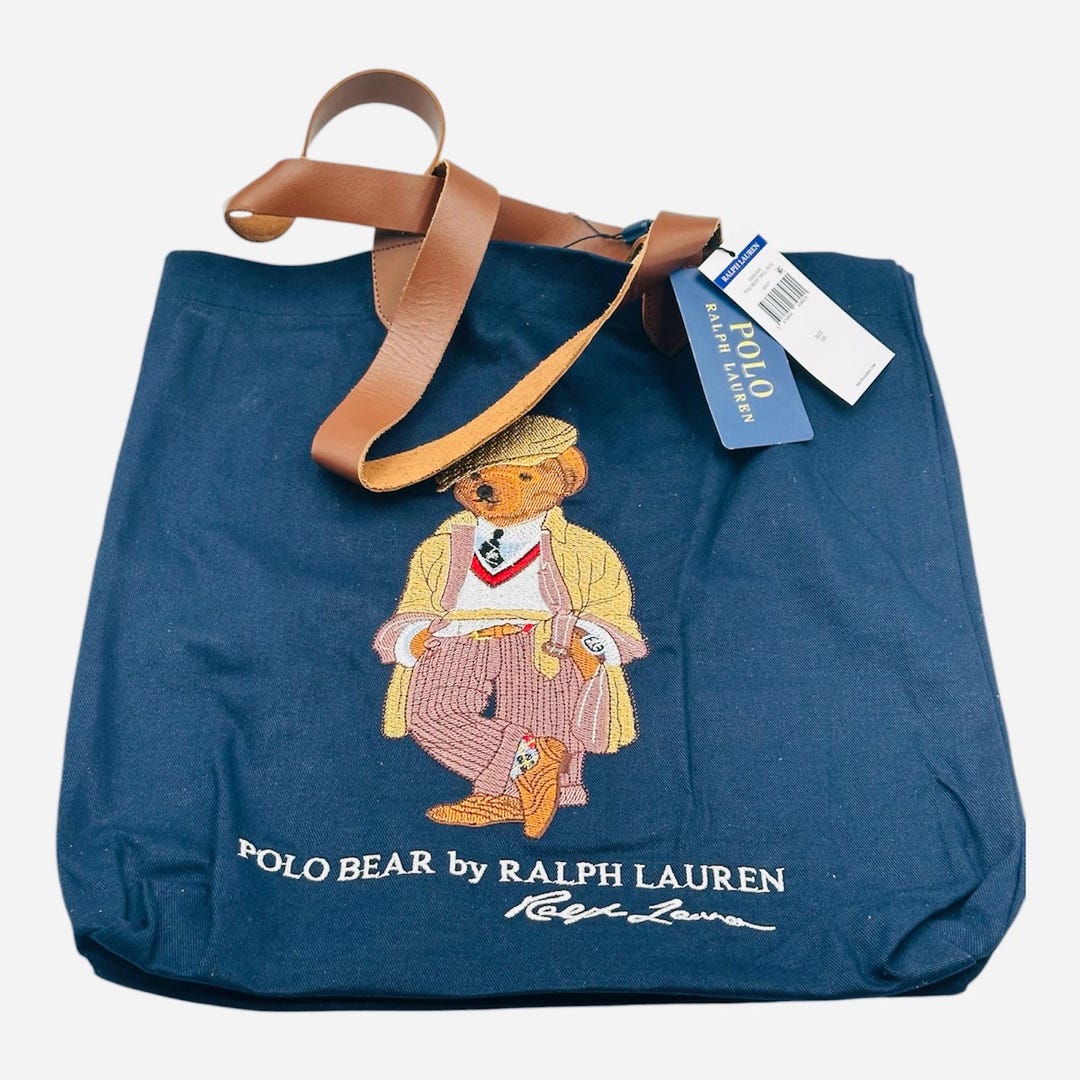 【希少レア】Vintage Ralph Lauren Polo Bear Bag Polo Ralph Lauren Polo Bear Cotton Canvas Tote Bag WORLDWIDE